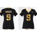 Nike New Orleans Saints #9 Drew Brees Handwork Sequin Lettering Fashion Black Womens Jersey