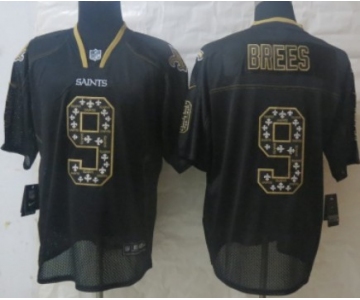 Nike New Orleans Saints #9 Drew Brees Lights Out Black Ornamented Elite Jersey