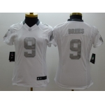 Nike New Orleans Saints #9 Drew Brees Platinum White Limited Womens Jersey