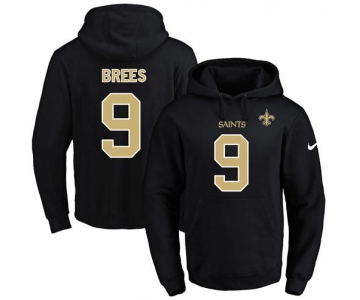 Nike Saints #9 Drew Brees Black Name & Number Pullover NFL Hoodie