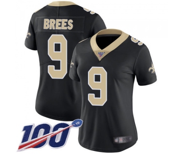 Nike Saints #9 Drew Brees Black Team Color Women's Stitched NFL 100th Season Vapor Limited Jersey