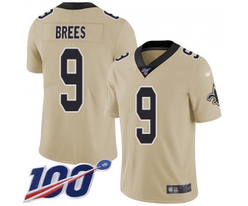 Nike Saints #9 Drew Brees Gold Men's Stitched NFL Limited Inverted Legend 100th Season Jersey