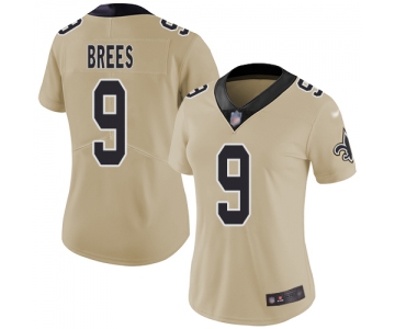 Nike Saints #9 Drew Brees Gold Women's Stitched NFL Limited Inverted Legend Jersey