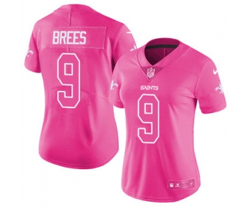 Nike Saints #9 Drew Brees Pink Women's Stitched NFL Limited Rush Fashion Jersey