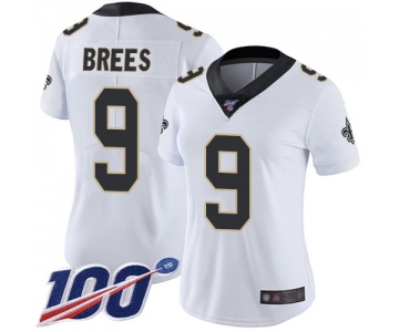 Nike Saints #9 Drew Brees White Women's Stitched NFL 100th Season Vapor Limited Jersey