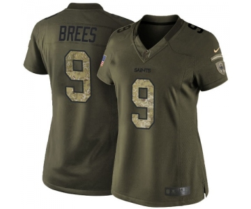 Women's Nike New Orleans Saints #9 Drew Brees Green Stitched NFL Limited 2015 Salute to Service Jersey