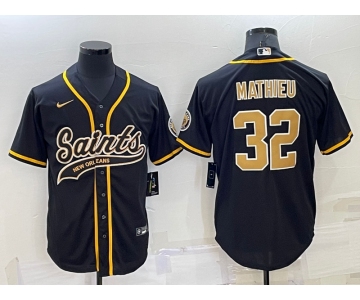 Men's New Orleans Saints #32 Tyrann Mathieu Black Stitched MLB Cool Base Nike Baseball Jersey