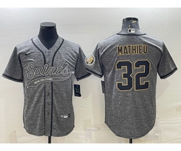 Men's New Orleans Saints #32 Tyrann Mathieu Gray With Patch Cool Base Stitched Baseball Jersey