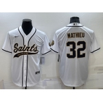 Men's New Orleans Saints #32 Tyrann Mathieu White Stitched MLB Cool Base Nike Baseball Jersey