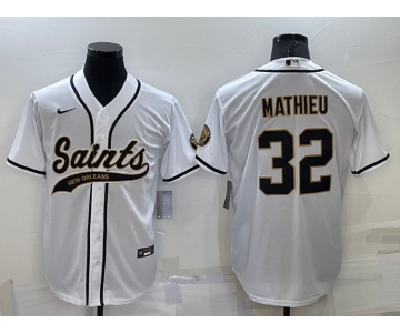 Men's New Orleans Saints #32 Tyrann Mathieu White Stitched MLB Cool Base Nike Baseball Jersey