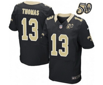 Men's New Orleans Saints #13 Michael Thomas Black 50th Season Patch Stitched NFL Nike Elite Jersey