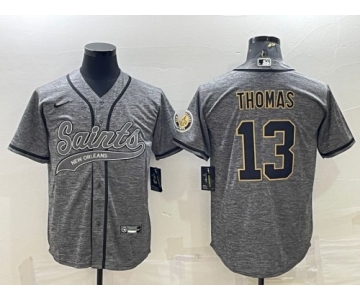 Men's New Orleans Saints #13 Michael Thomas Gray With Patch Cool Base Stitched Baseball Jersey