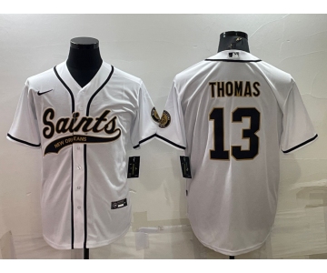 Men's New Orleans Saints #13 Michael Thomas White With Patch Cool Base Stitched Baseball Jersey