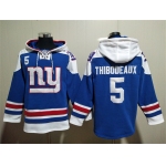 Men's New York Giants #5 Kayvon Thibodeaux Blue Lace-Up Pullover Hoodie