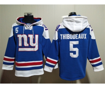 Men's New York Giants #5 Kayvon Thibodeaux Blue Lace-Up Pullover Hoodie