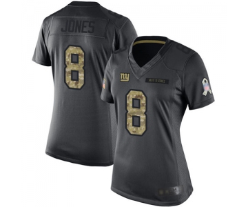 Giants #8 Daniel Jones Black Women's Stitched Football Limited 2016 Salute to Service Jersey