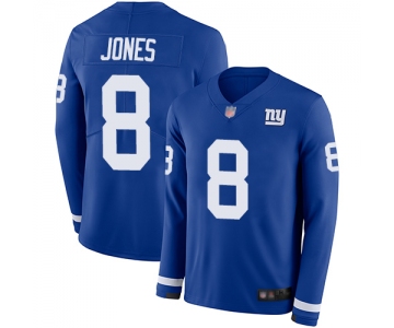 Giants #8 Daniel Jones Royal Blue Team Color Men's Stitched Football Limited Therma Long Sleeve Jersey