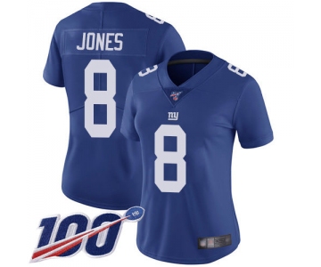 Nike Giants #8 Daniel Jones Royal Blue Team Color Women's Stitched NFL 100th Season Vapor Limited Jersey