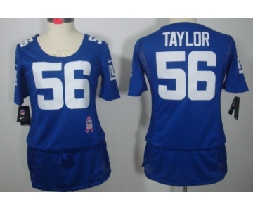 Nike New York Giants #56 Lawrence Taylor Breast Cancer Awareness Blue Womens Jersey