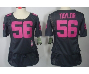 Nike New York Giants #56 Lawrence Taylor Breast Cancer Awareness Gray Womens Jersey