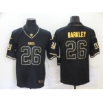 Men's New York Giants #26 Saquon Barkley Black 100th Season Golden Edition Jersey