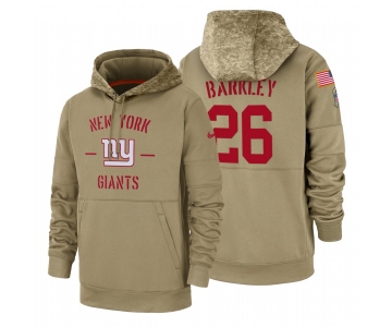 New York Giants #26 Saquon Barkley Nike Tan 2019 Salute To Service Name & Number Sideline Therma Pullover Hoodie