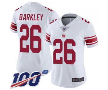 Nike Giants #26 Saquon Barkley White Women's Stitched NFL 100th Season Vapor Limited Jersey