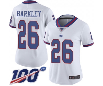 Nike Giants #26 Saquon Barkley White Women's Stitched NFL Limited Rush 100th Season Jersey