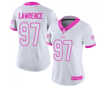 Giants #97 Dexter Lawrence White Pink Women's Stitched Football Limited Rush Fashion Jersey