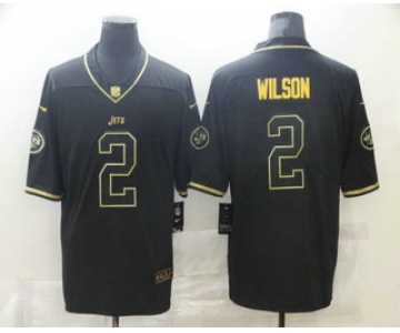 Men's New York Jets #2 Zach Wilson Black 100th Season Golden Edition Jersey