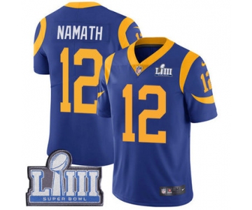 #12 Limited Joe Namath Royal Blue Nike NFL Alternate Youth Jersey Los Angeles Rams Vapor Untouchable Super Bowl LIII Bound