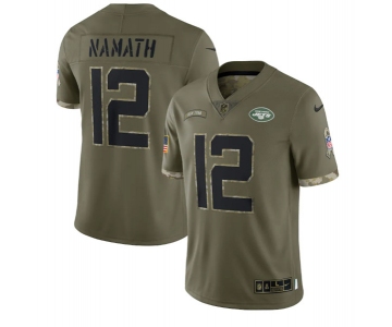 Men's New York Jets #12 Joe Namath 2022 Olive Salute To Service Limited Stitched Jersey