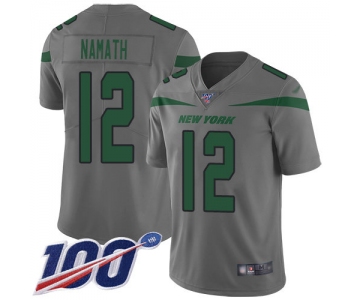 Nike Jets #12 Joe Namath Gray Men's Stitched NFL Limited Inverted Legend 100th Season Jersey