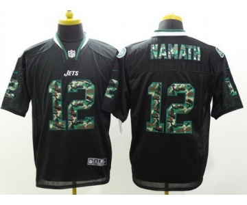 Nike New York Jets #12 Joe Namath Black With Camo Elite Jersey