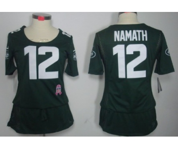 Nike New York Jets #12 Joe Namath Breast Cancer Awareness Green Womens Jersey