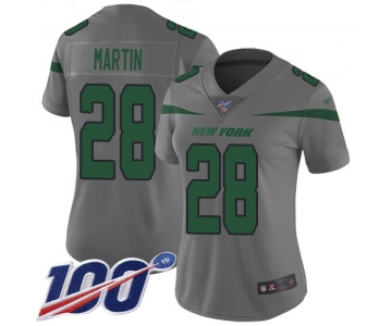 Nike Jets #28 Curtis Martin Gray Women's Stitched NFL Limited Inverted Legend 100th Season Jersey