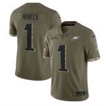 Men's Philadelphia Eagles #1 Jalen Hurts 2022 Olive Salute To Service Limited Stitched Jersey