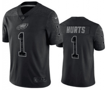 Men's Philadelphia Eagles #1 Jalen Hurts Black Reflective Limited Stitched Football Jersey