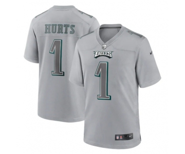 Men's Philadelphia Eagles #1 Jalen Hurts Gray Atmosphere Fashion Stitched Game Jersey