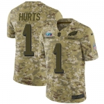 Men's Womens Youth Kids Philadelphia Eagles #1 Jalen Hurts Camo Super Bowl LVII Patch Stitched Limited 2018 Salute To Service Jersey