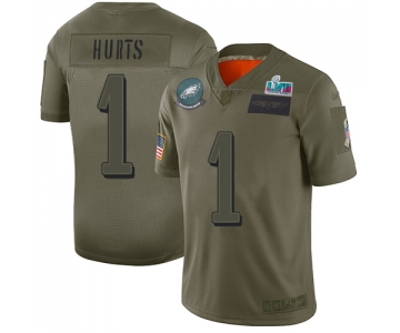 Men's Womens Youth Kids Philadelphia Eagles #1 Jalen Hurts Camo Super Bowl LVII Patch Stitched Limited 2019 Salute To Service Jersey