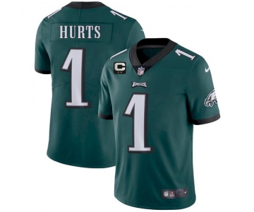 Men's Womens Youth Kids Philadelphia Eagles #1 Jalen Hurts Green C Patch Vapor Untouchable Limited Stitched NFL Jersey