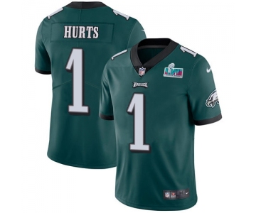 Men's Womens Youth Kids Philadelphia Eagles #1 Jalen Hurts Green Team Color Super Bowl LVII Patch Stitched Vapor Untouchable Limited Jersey