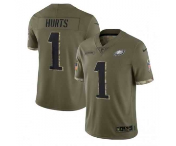 Men's Womens Youth Kids Philadelphia Eagles #1 Jalen Hurts Olive 2022 Salute To Service Limited Stitched Jersey