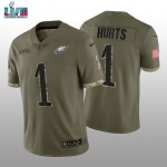 Men's Womens Youth Kids Philadelphia Eagles #1 Jalen Hurts Super Bowl LVII Patch Olive 2022 Salute To Service Limited Jersey
