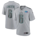 Men's Womens Youth Kids Philadelphia Eagles #6 DeVonta Smith Nike Super Bowl LVII Patch Atmosphere Fashion Game Jersey - Gray