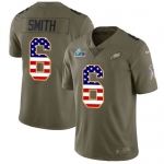 Men's Womens Youth Kids Philadelphia Eagles #6 DeVonta Smith Olive USA Flag Super Bowl LVII Patch Youth Stitched Limited 2017 Salute To Service Jersey