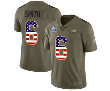 Men's Womens Youth Kids Philadelphia Eagles #6 DeVonta Smith Olive USA Flag Super Bowl LVII Patch Youth Stitched Limited 2017 Salute To Service Jersey