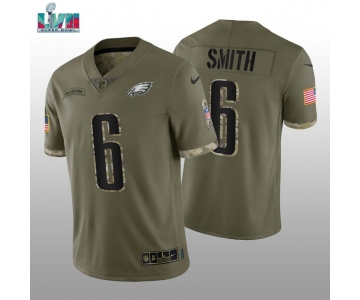 Men's Womens Youth Kids Philadelphia Eagles #6 DeVonta Smith Super Bowl LVII Patch Olive 2022 Salute To Service Limited Jersey