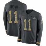 Men's Womens Youth Kids Philadelphia Eagles #11 A.J. Brown Anthracite Salute To Service Super Bowl LVII Patch Stitched Limited Therma Long Sleeve Jersey